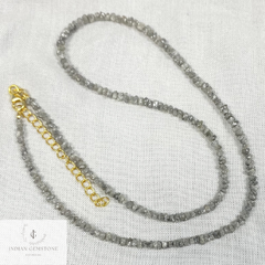 Natural Raw Gray Diamond Necklace, 925 Silver Rough Diamond Necklaces, April Birthstone Necklace, Raw Stone Diamond Jewelry, Beaded Necklace