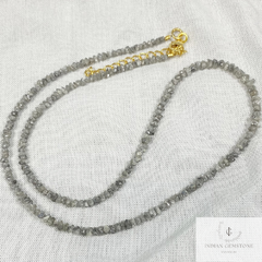 Natural Raw Gray Diamond Necklace, 925 Silver Rough Diamond Necklaces, April Birthstone Necklace, Raw Stone Diamond Jewelry, Beaded Necklace