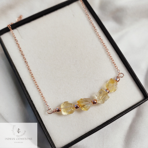 Raw Citrine Crystal Necklace, Layering Necklace, Bar Necklace, Raw Crystal Necklace, Gemstone Necklace, Rose Gold Plated Necklace, Gift