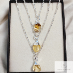 Natural Raw Citrine Necklace, Healing Crystal, Gemstone Pendant, Silver Plated Necklace, Handmade Boho Jewelry, Wedding Necklace, Gifts