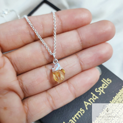 Natural Raw Citrine Necklace, Healing Crystal, Gemstone Pendant, Silver Plated Necklace, Handmade Boho Jewelry, Wedding Necklace, Gifts