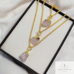 Natural Rose Quartz Necklace, Raw Rose Quartz Pendant, Gold Plated Necklace, Raw Crystal Necklace, Gemstone Pendant, Necklace For Women