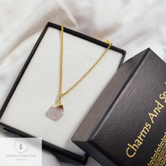 Natural Rose Quartz Necklace, Raw Rose Quartz Pendant, Gold Plated Necklace, Raw Crystal Necklace, Gemstone Pendant, Necklace For Women