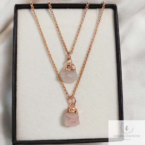 Natural Rose Quartz Necklace, Raw Rose Quartz Pendant, Rose Gold Plated Necklace, Raw Crystal Necklace, Gemstone Pendant, Necklace For Women