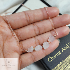 Natural Rose Quartz Necklace, Rose Gold Plated Necklace, Crystal Choker Necklace, Positive Energy Jewelry, Gemstone Necklace, Boho Jewelry