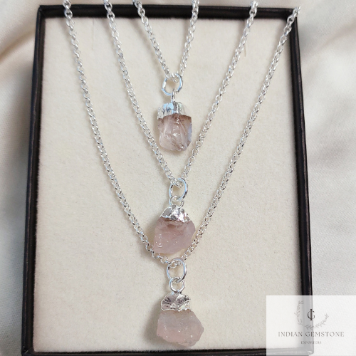 Raw Rose Quartz Necklace, Love Necklace,Rose Quartz Pendant, Heart Chakra,Healing Crystal Necklace, Gemstone Pendant, Silver Plated Necklace