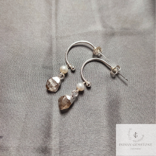 Rough Herkimer Earrings, Electroplated Earrings, Healing Crystal Earrings, Silver Plated Earrings, Raw Gemstone Earrings, Boho Gift For Her
