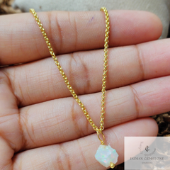 Raw Ethiopian Opal Necklace Pendant October Birthstone Chakra Healing Crystals Handmade Dainty Minimalist Women Jewelry Mothers Day Gifts