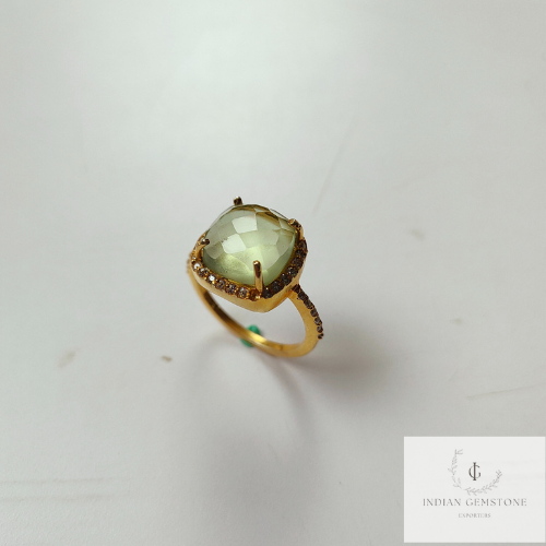 Green Amethyst Ring, 925 Sterling Silver Ring, Gold Gemstone Ring, Engagement Ring, Cz Set Ring, Statement Ring, Dainty Ring, Designer Ring