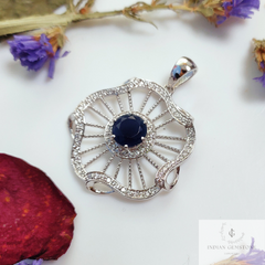 Blue Sapphire Pendant,925Sterling Silver Pendant, Gemstone Pendant, Handcrafted Pendant, Artisan Jewelry, Boho Statement Pendant, CZ Pendant