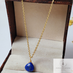 Lapis Lazuli Gold Plated Wire Wrapped Heart Pendant Necklace, Lapis Pendant, Layering Necklace, Lapis Lazuli Chain Necklace, Dainty Jewelry