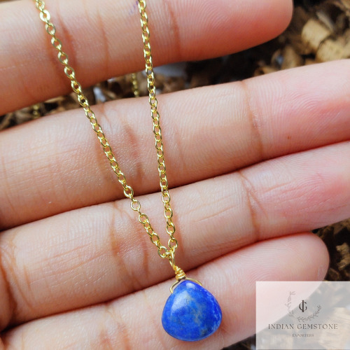 Lapis Lazuli Gold Plated Wire Wrapped Heart Pendant Necklace, Lapis Pendant, Layering Necklace, Lapis Lazuli Chain Necklace, Dainty Jewelry