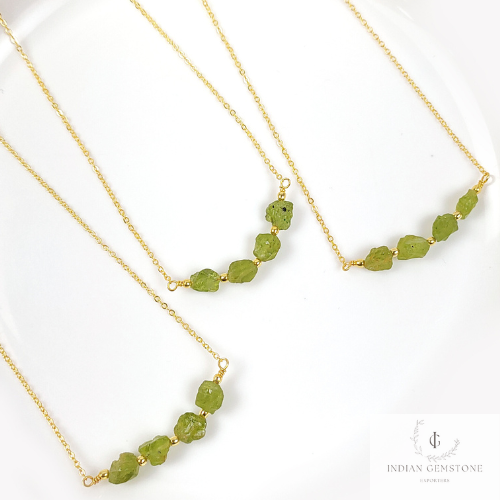 Natural Raw Peridot Necklace, Gold Plated Necklace, Dainty Peridot Necklace, Crystal Necklace, Raw Gemstone Pendant, August Birthstone Gift