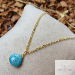 Amazonite Gold Plated Wire Wrapped Heart Pendant Necklace, Bohemian Necklace, Amazonite Chain Necklace, Gemstone Pendant Necklace Jewelry