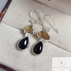 Black Onyx Bohemian Dangle Earring,925 Silver Raw Citrine Earring, Gemstone Earring, Dainty Earing, Handmade Earrings, Bridesmaid Gift