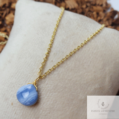 Blue Opal Pendant Necklace, Gold Plated Wire Wrapped Heart Pendant Necklace, Gemstone Necklace, Handmade Necklace, Christmas Gift Necklace