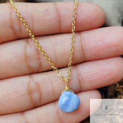 Blue Opal Pendant Necklace, Gold Plated Wire Wrapped Heart Pendant Necklace, Gemstone Necklace, Handmade Necklace, Christmas Gift Necklace