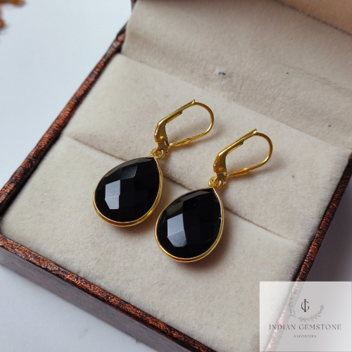Black Onyx Teardrop Earrings, Gemstone Earrings, Bridesmaid Earrings, Bridal Earrings, Gift for her