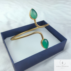 Green chalcedony bangle, 14k gold plated bangle, boho bangle, adjustable bangle, Green stone bangle, Gift, Gift For Her, Chalcedony Jewelry
