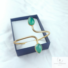 Green chalcedony bangle, 14k gold plated bangle, boho bangle, adjustable bangle, Green stone bangle, Gift, Gift For Her, Chalcedony Jewelry