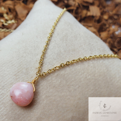 Pink Opal Gold Plated Wire Wrapped Heart Pendant Necklace- Gemstone Necklace, Handmade Necklace, Gift For Her