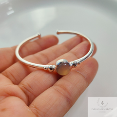 Grey Moonstone Bangle, 925 Sterling Silver Gold Plated Bangle, June Birthstone Jewelry, Friendship Day Bangle, Adjustable Bangle For Women