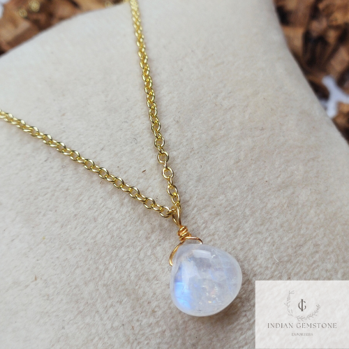 Rainbow Moonstone Gold Plated Wire Wrapped Heart Pendant Necklace, Gemstone Pendant, Handmade Necklace, Dainty Jewelry, Gift For Daughter