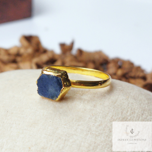 Natural Sapphire Ring, 14K Gold Plated Ring, Electroplated Ring, Raw Sapphire Ring, Statement Ring, Unique Ring, Dainty Ring, Gift For Women