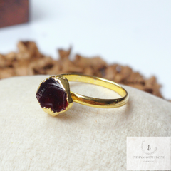 Rough Garnet Ring, Statement Ring, Electroplated Ring, Garnet Wedding Ring, Solitaire Ring, Proposal Ring, Engagement Ring, Ladies Ring